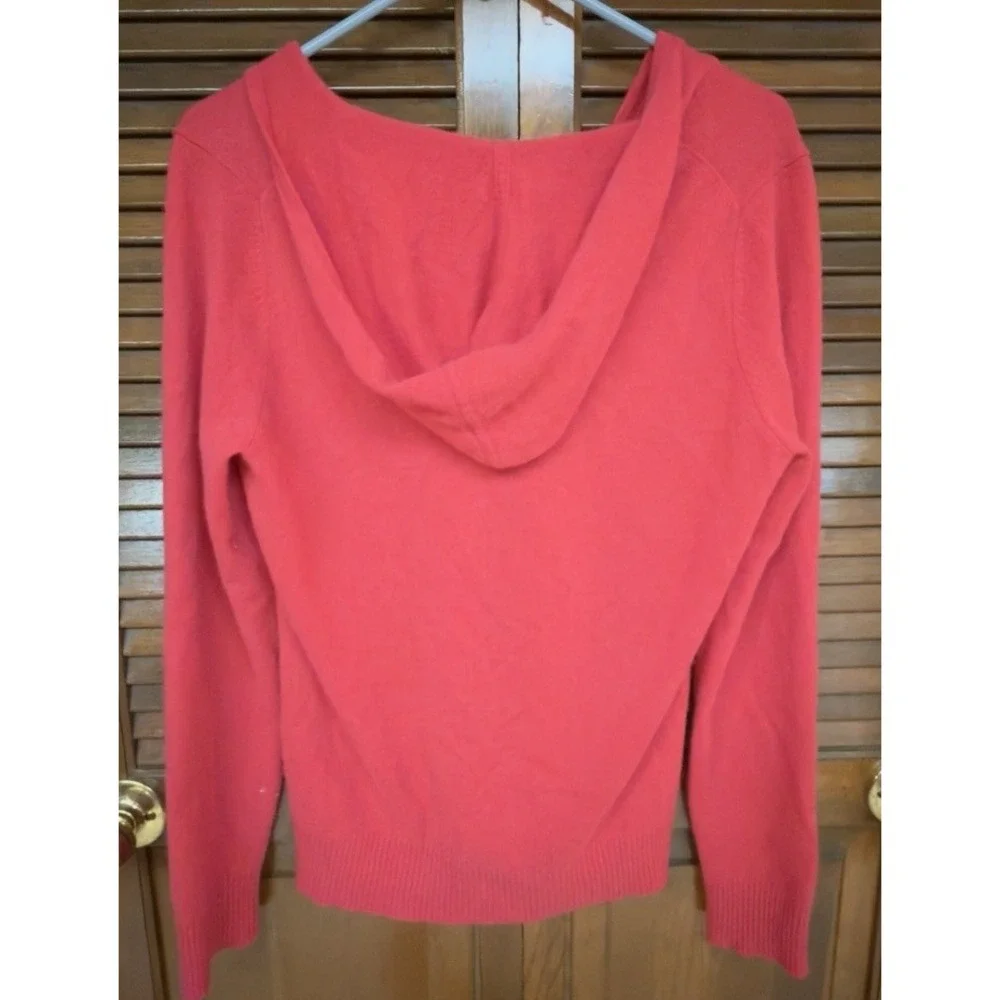 Evelyn Cashmere Sweater Womens L 100% Cashmere Red V Neck Hoodie Pocket Pullover